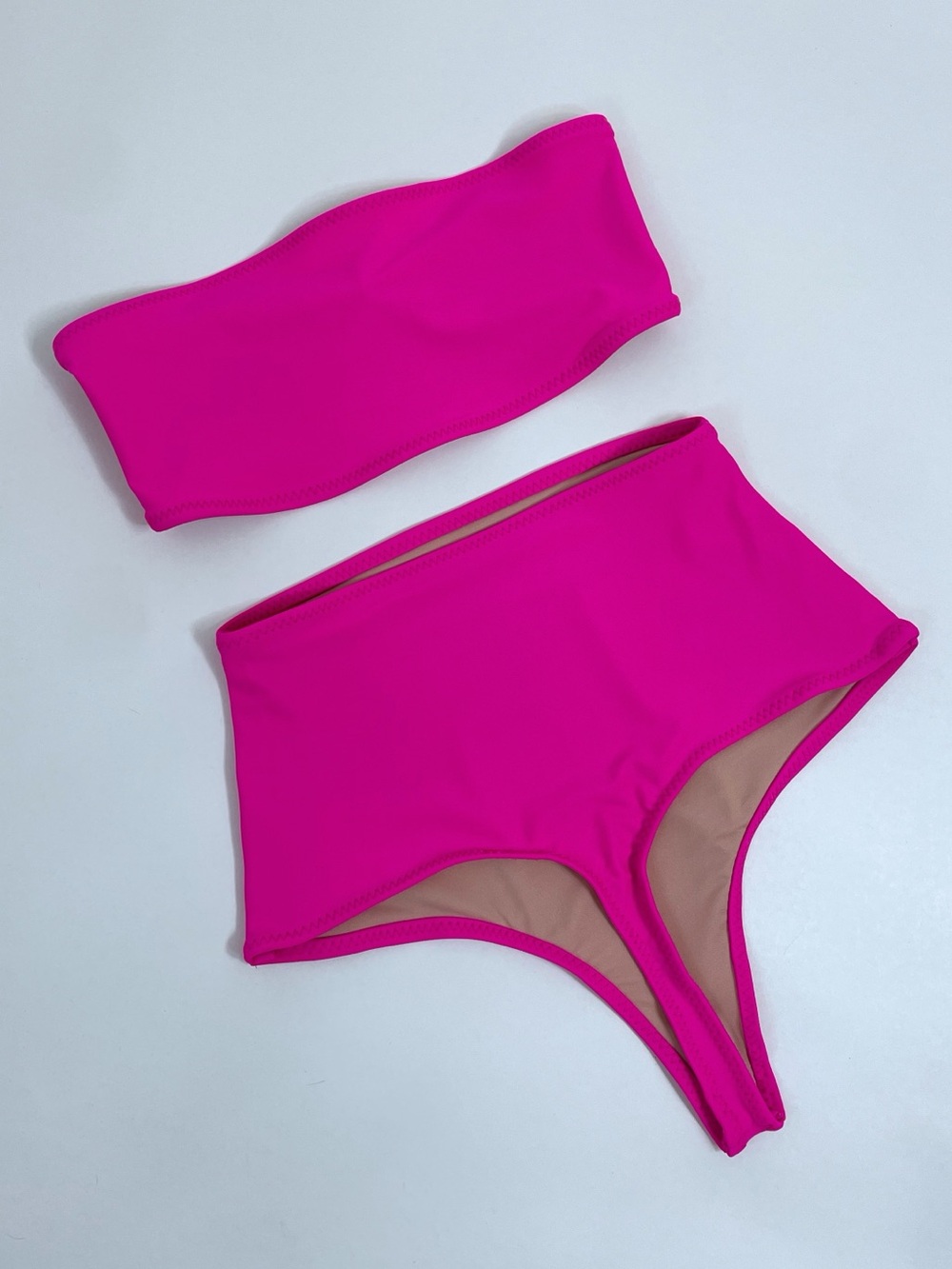 Hot Pink Bandeau High-Waist Bikini Set